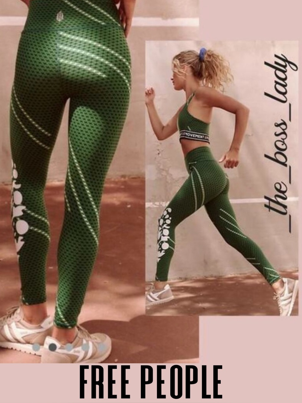 Free People pants printed leggings logo activewear XS green